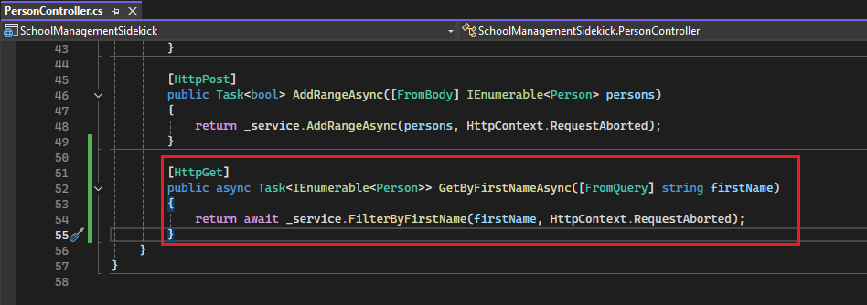 Adding filter to PersonController