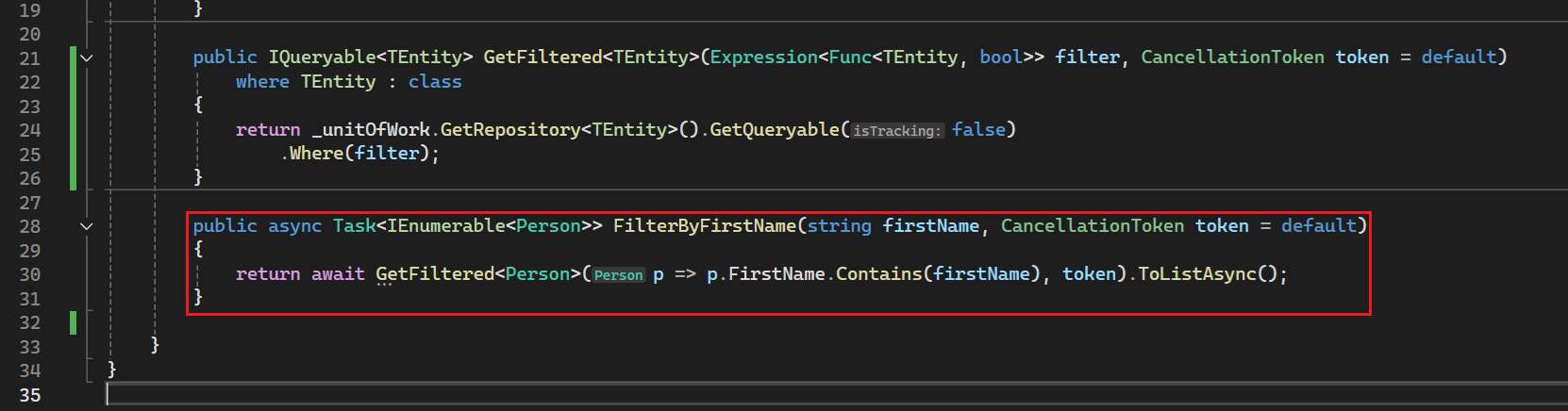 Adding filter to PersonService