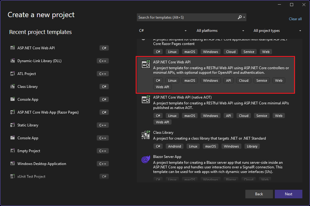 Creating the ASP.NET Core project