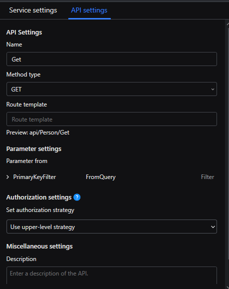 API Settings tab