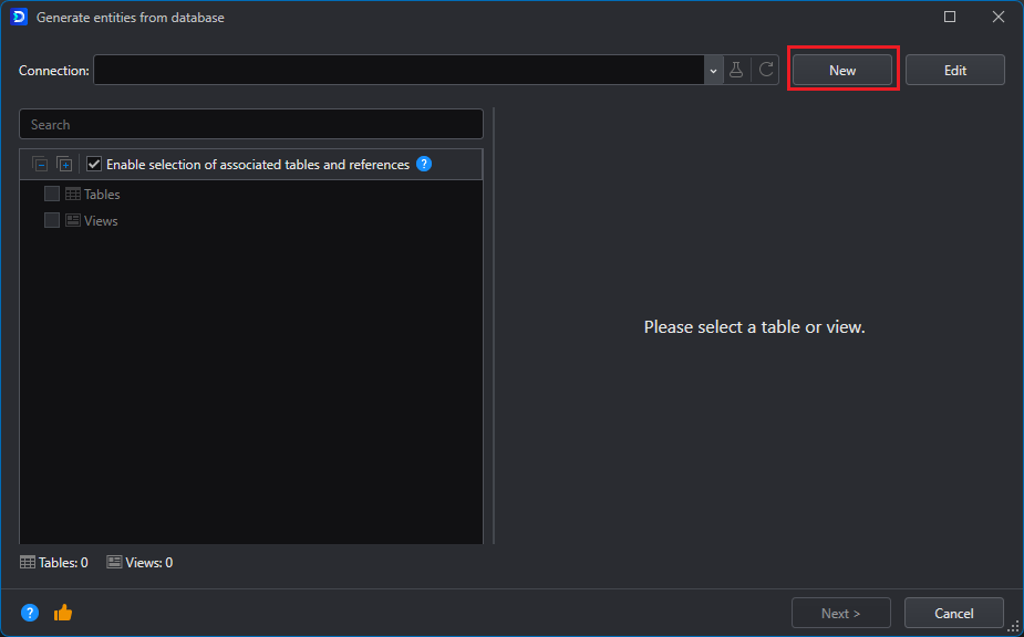 Create a new database connection profile