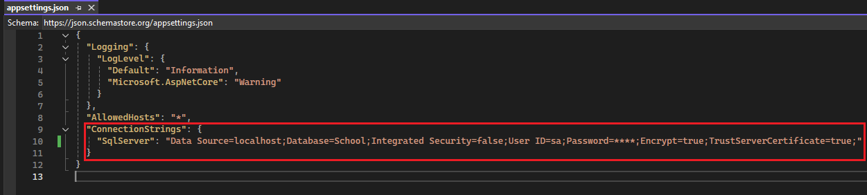 Saving the connection string